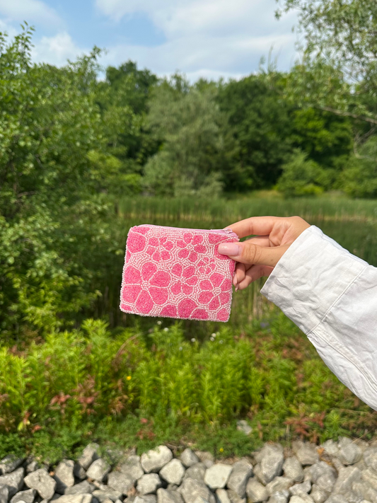 80's Beaded Coin Purse- Pink