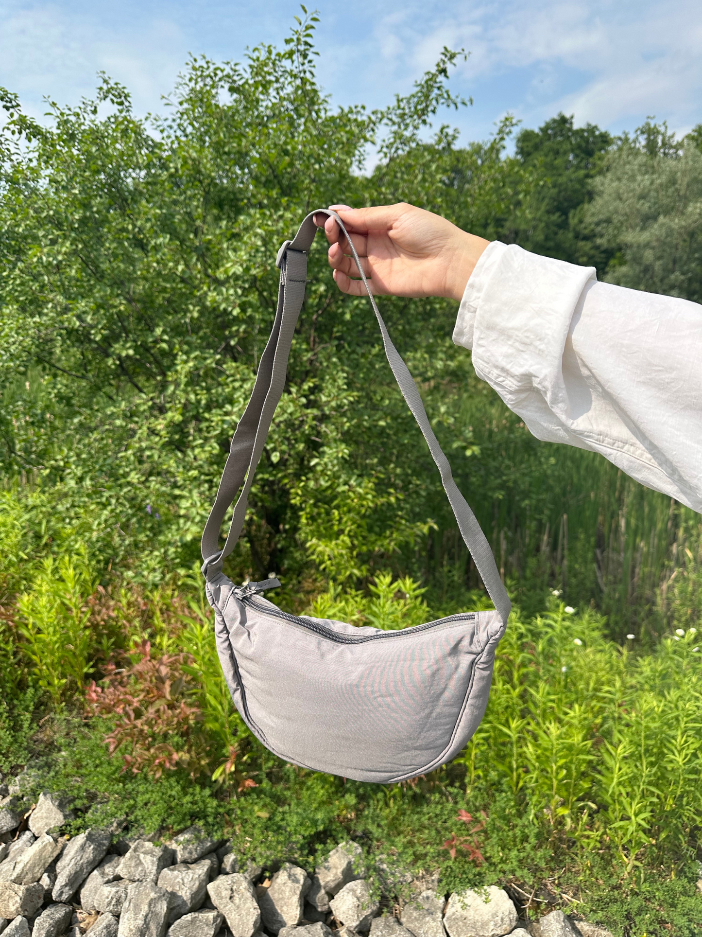 Nylon Cross Body Bag- Grey