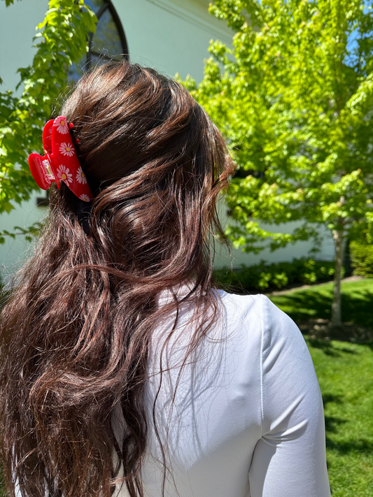 Daisy Hair Clip- Red/Pink