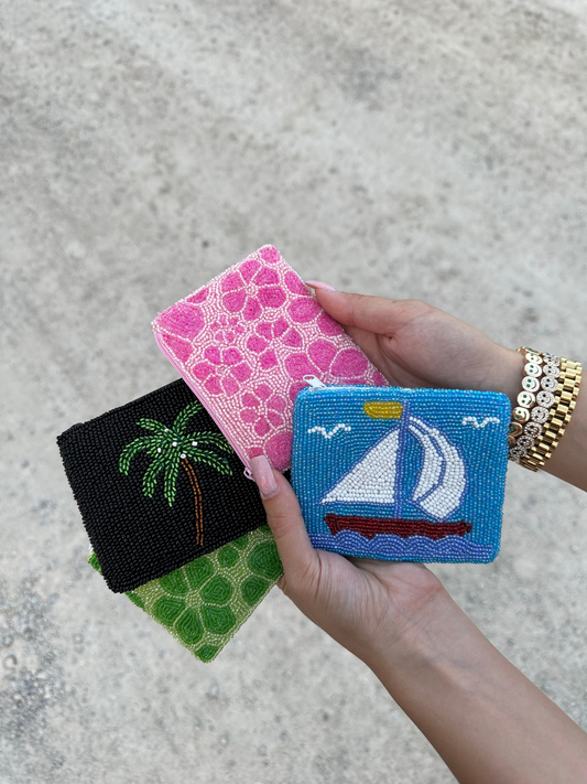 Palm Tree Beaded Coin Purse