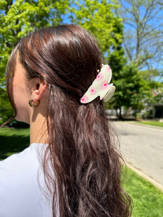 Daisy Hair Clip- White/Pink