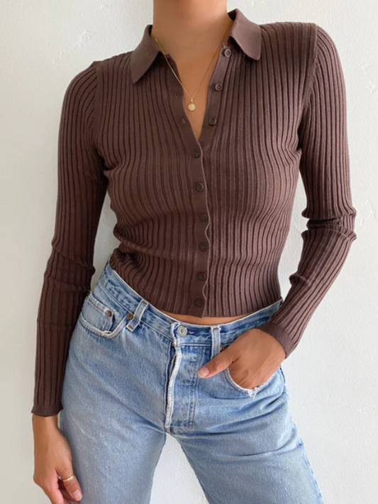 Can't Relate Ribbed Top- Brown