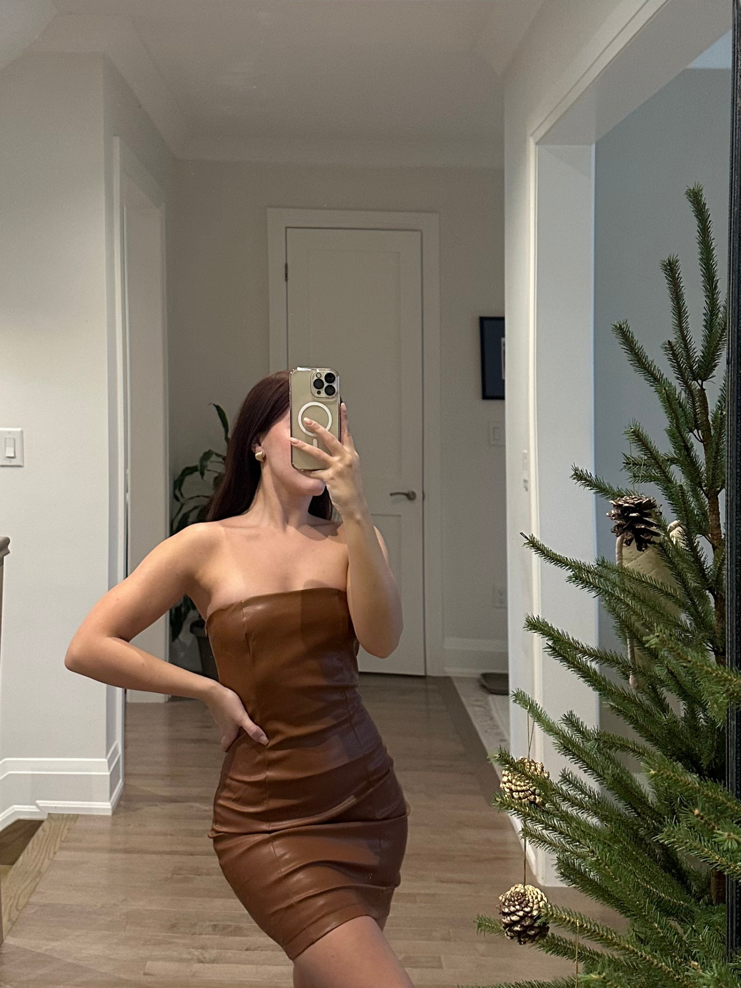 Fine Dining Leather Tube Dress- Brown