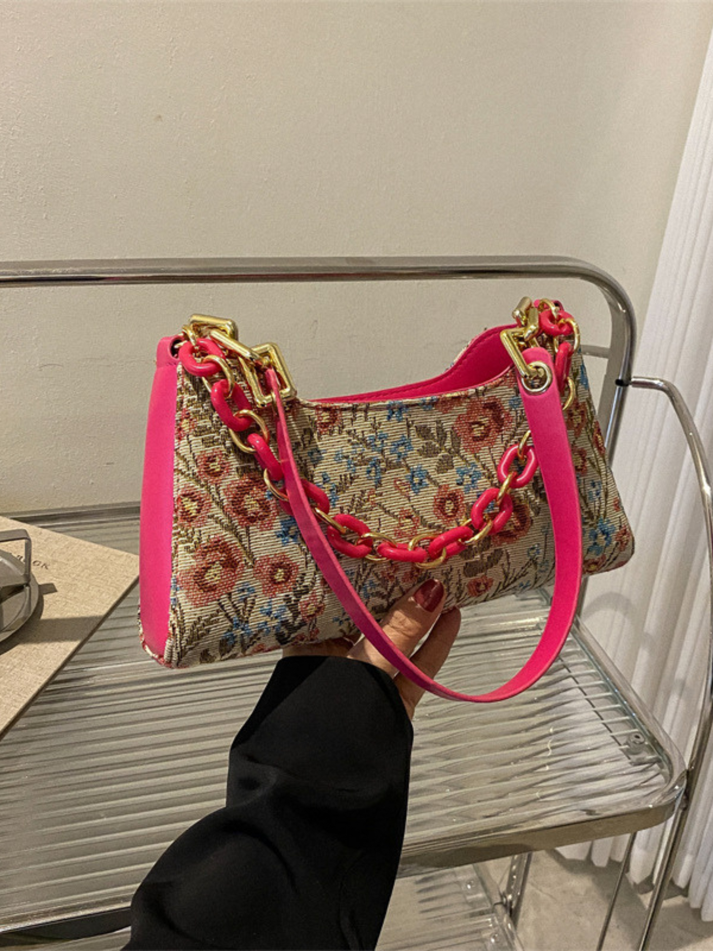 Emerson Floral Chain Mini Bag- Hot Pink