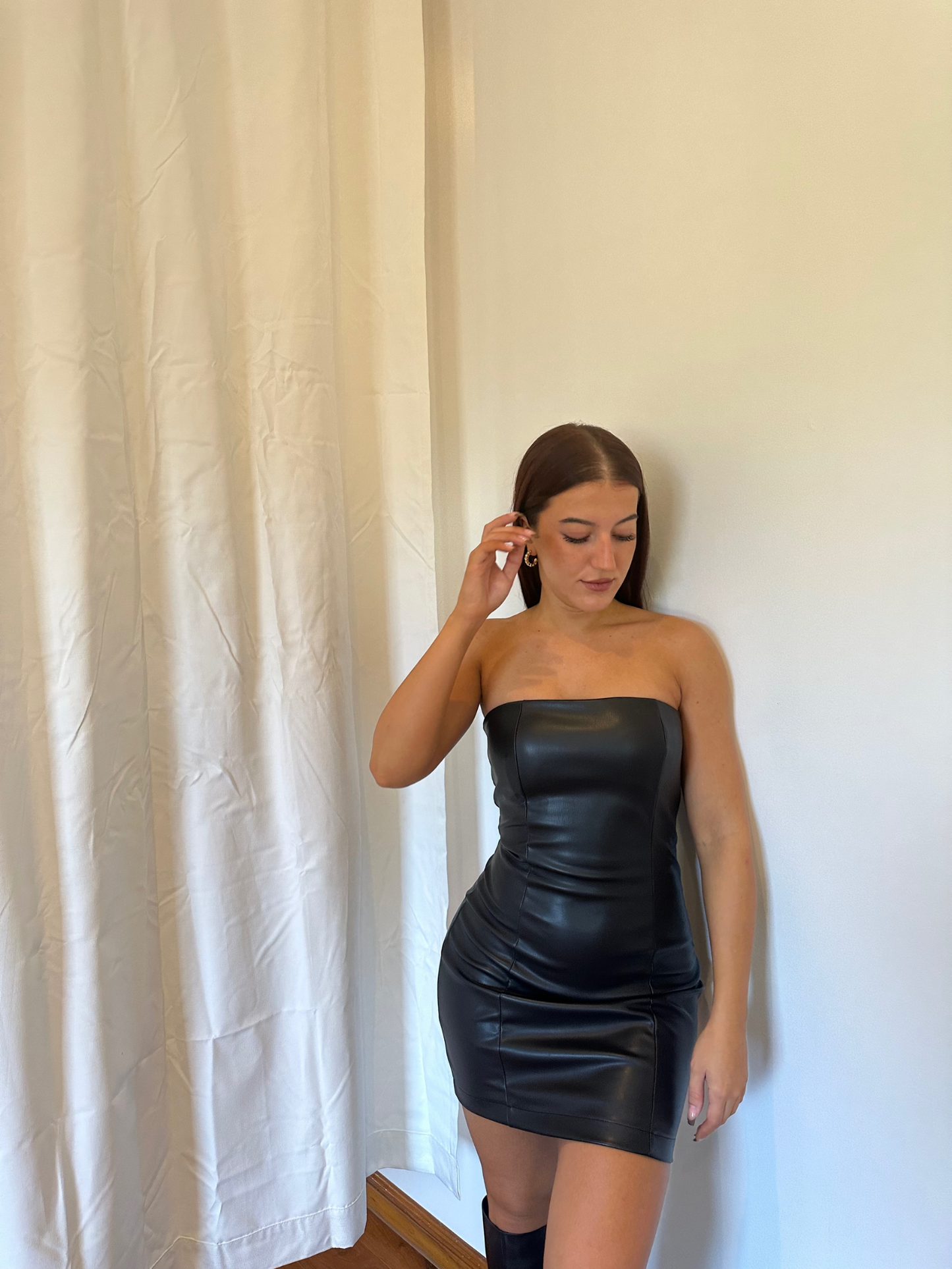 Fine Dining Leather Tube Dress- Black