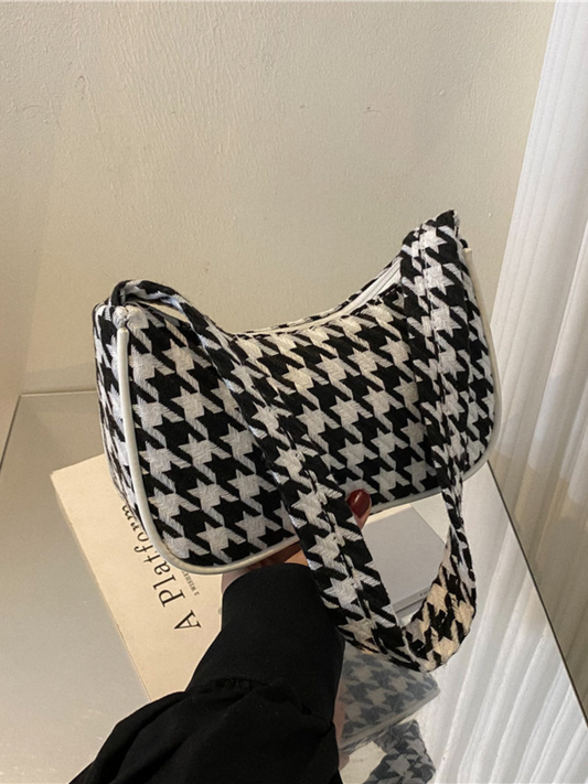 Houndstooth Mini Shoulder Bag- Black